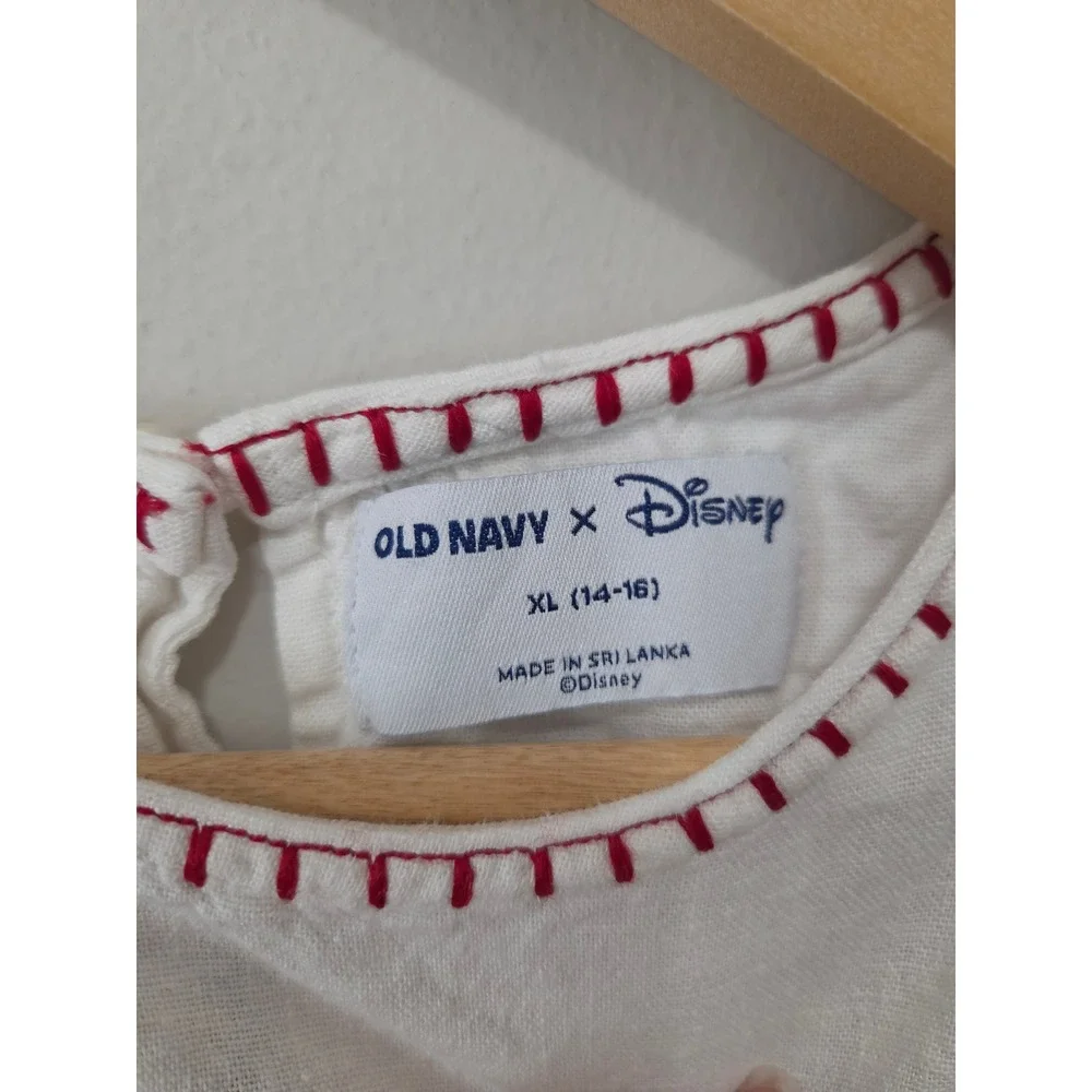 Old Navy Disney Minnie Mouse White Linen Blend Embroidered Tank Top Kid XL 14-16
